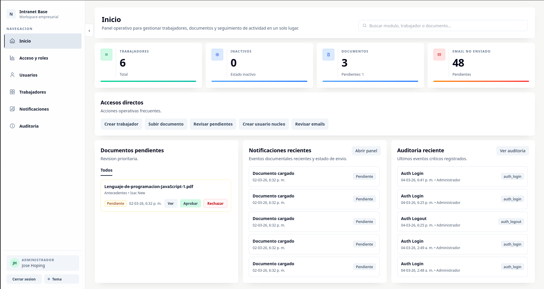Intranet Empresarial — sistema interno